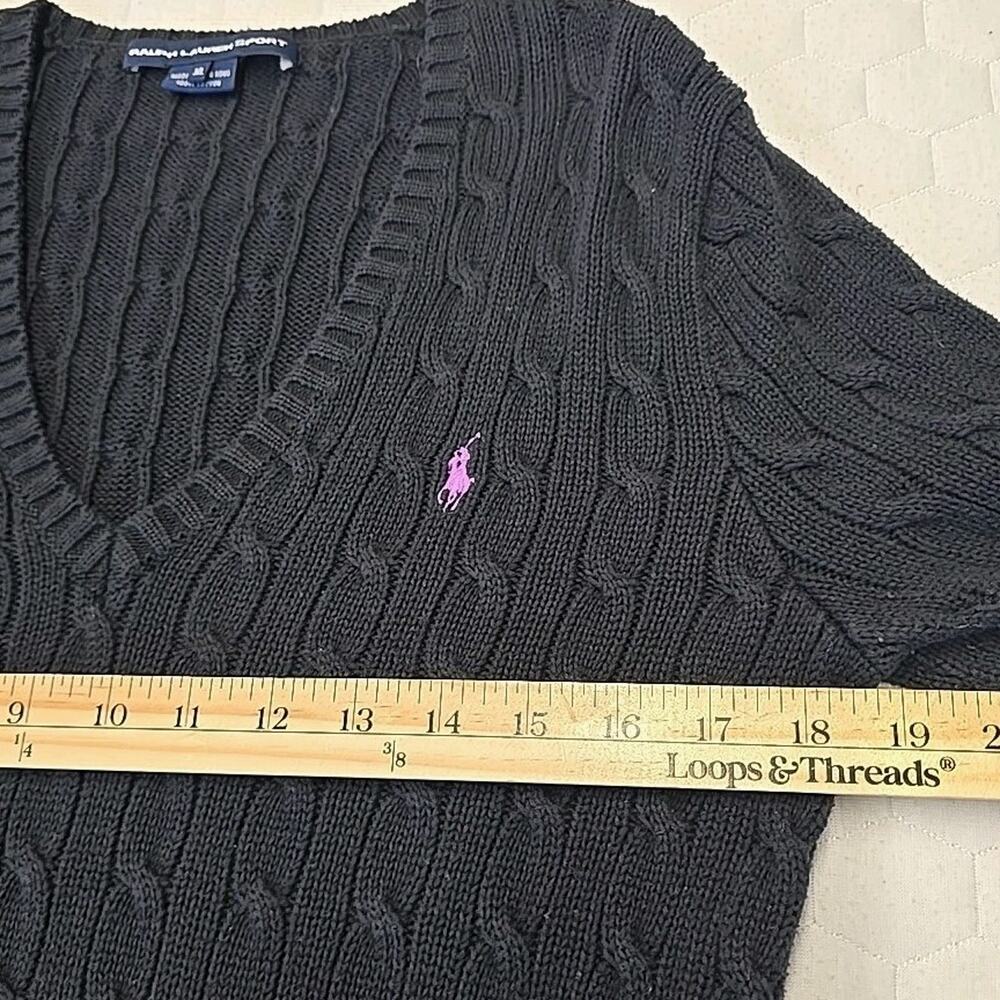 VTG Ralph Lauren Sport Cable Knit V-Neck Sweater Black Purple Pony Preppy Y2K - Picture 6 of 7